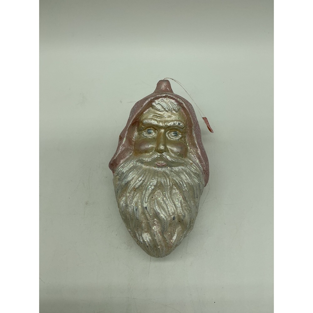 Silvestri Pink Santa Claus Head Christmas Ornament Iridescent Glitter Vintage
